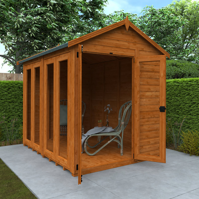 Buy a new apex roof full pane summerhouse in Edinburgh and the Lothians, click here for an apex summerhouse installation quote in Edinburgh and the Lothians from JDS