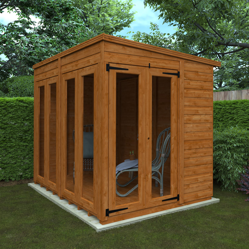 Buy a new pent roof full pane summerhouse in Edinburgh and the Lothians, click here for a pent summerhouse installation quote in Edinburgh and the Lothians from JDS