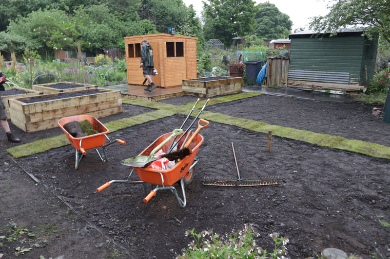 Raised bed installation project in the Ferry Road Allotments site in Edinburgh by JDS Gardening